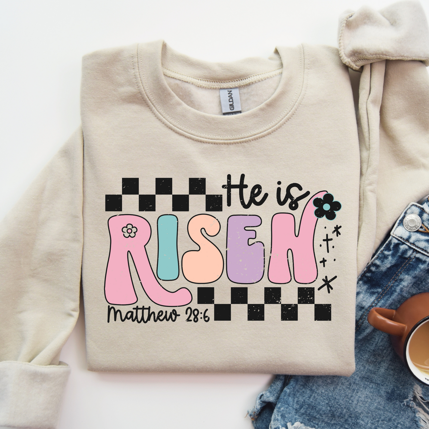 He Is Risen Colored - Crewneck Sweatshirt or Tshirt