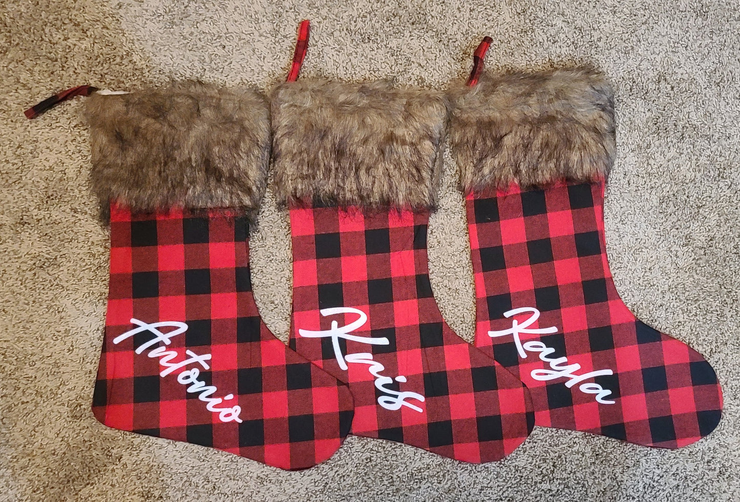 Personalized Plaid Stocking with fur top