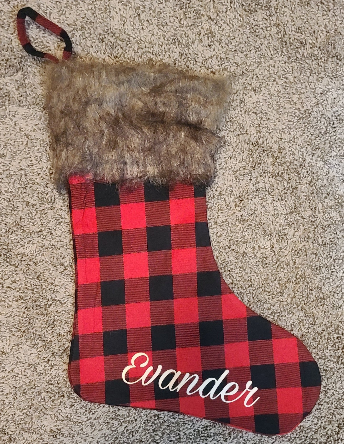 Personalized Plaid Stocking with fur top