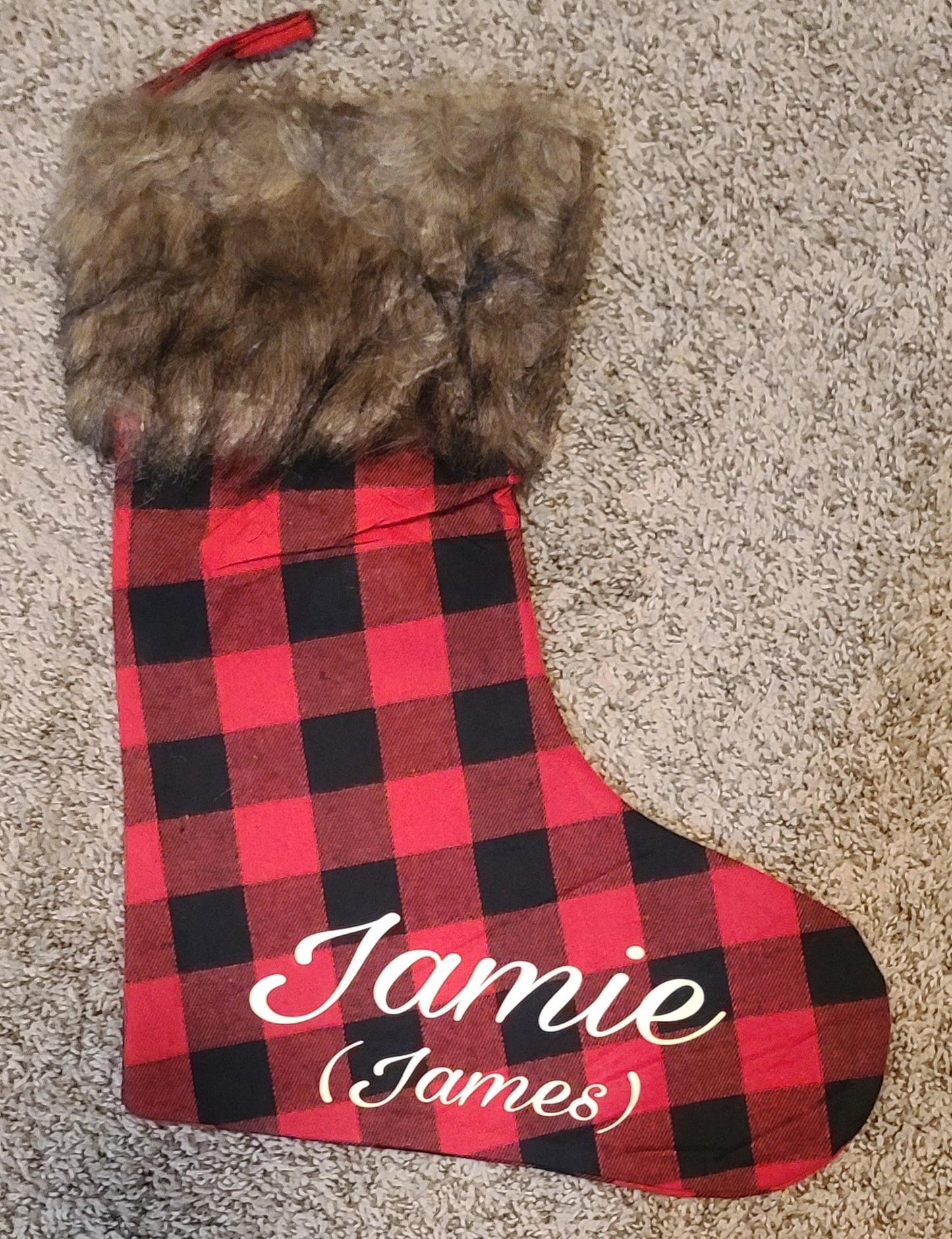 Personalized Plaid Stocking with fur top