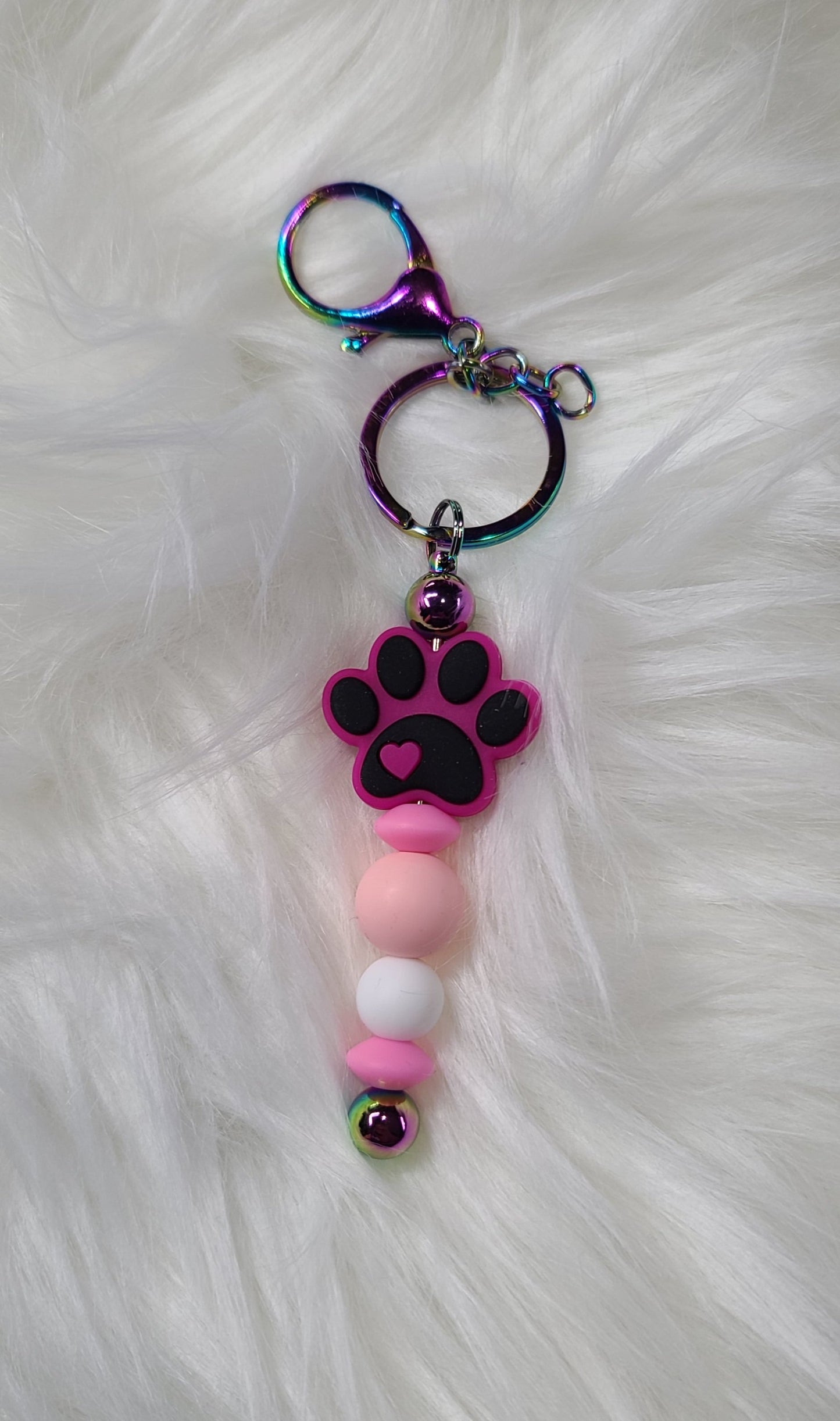 Beaded Bar Keychain - Pink Paw