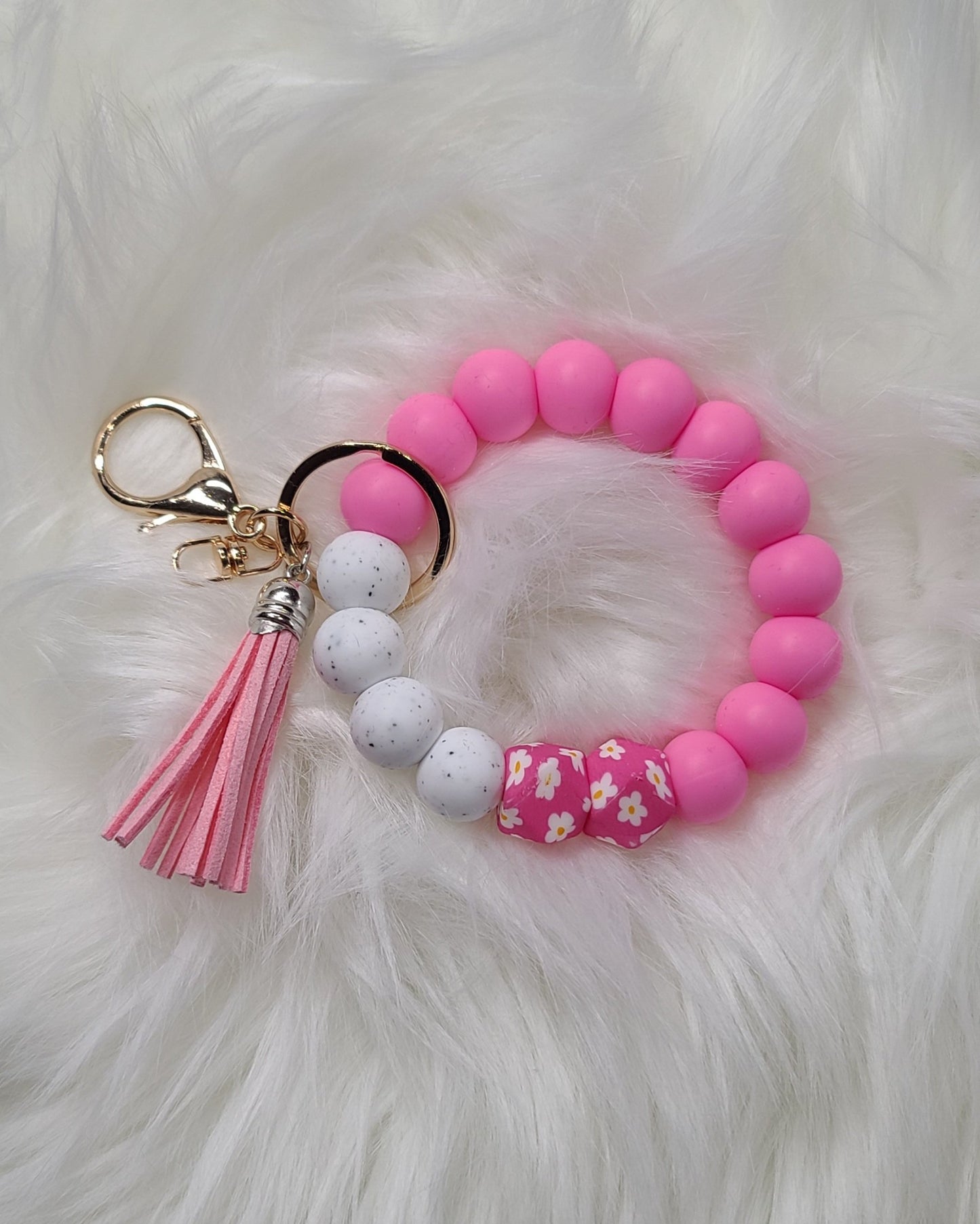 Wristlet Keychain with Tassel - Pink