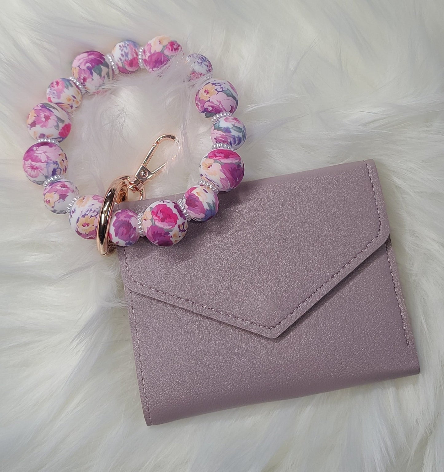 Keychain Wristlet with Mini Trifold Wallet - Floral