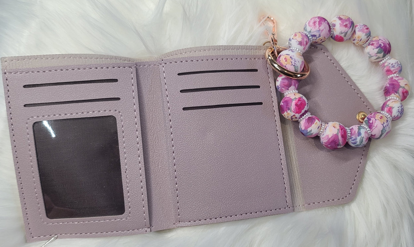 Keychain Wristlet with Mini Trifold Wallet - Floral