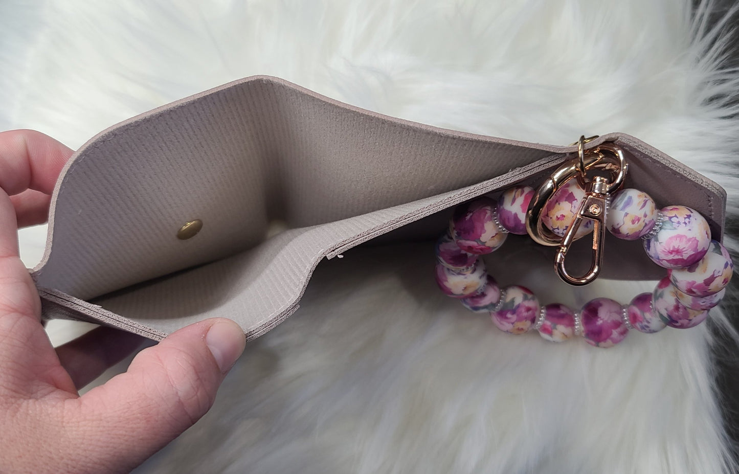 Keychain Wristlet with Mini Trifold Wallet - Floral