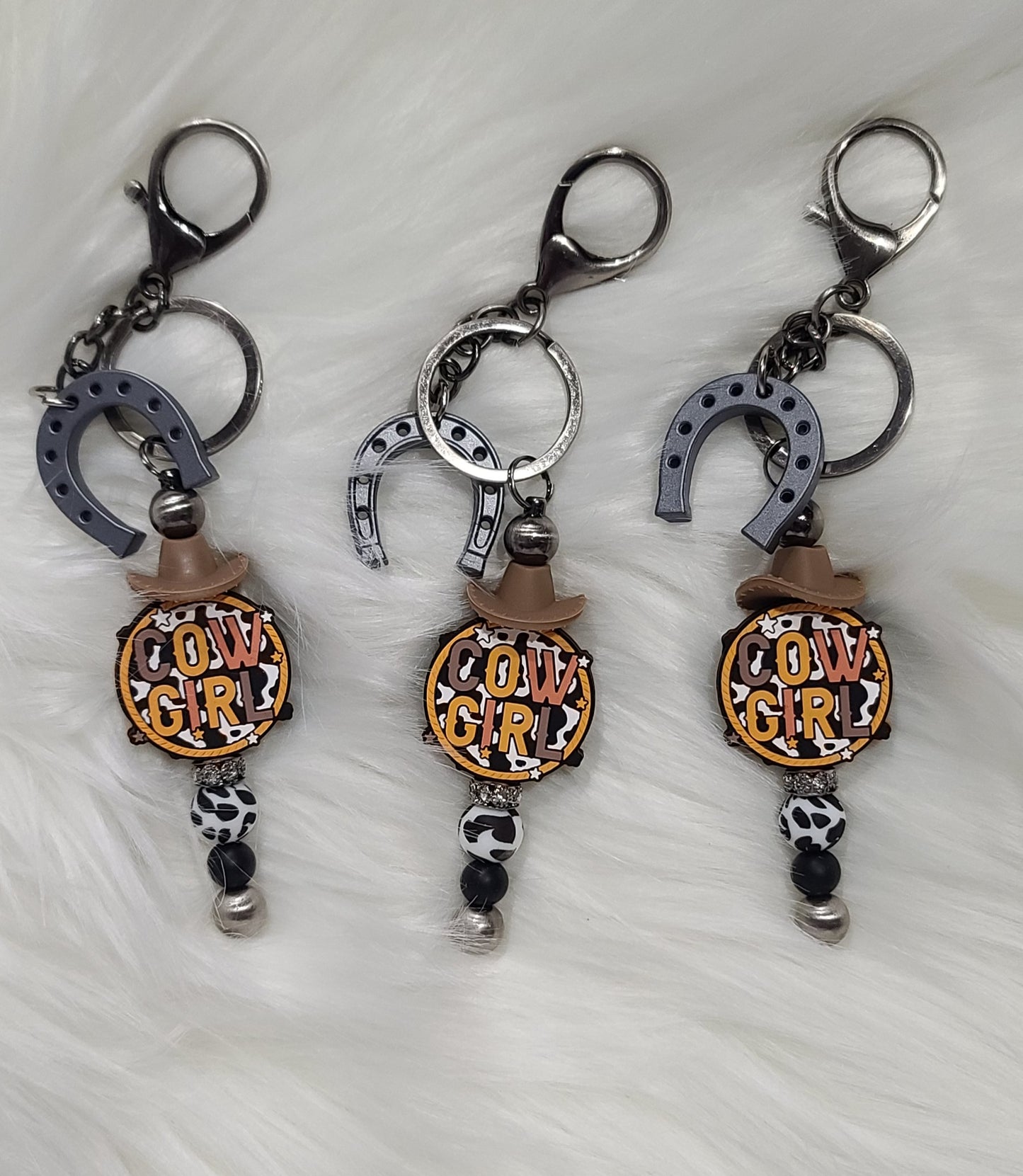 Cow Girl Beaded Bar Keychain