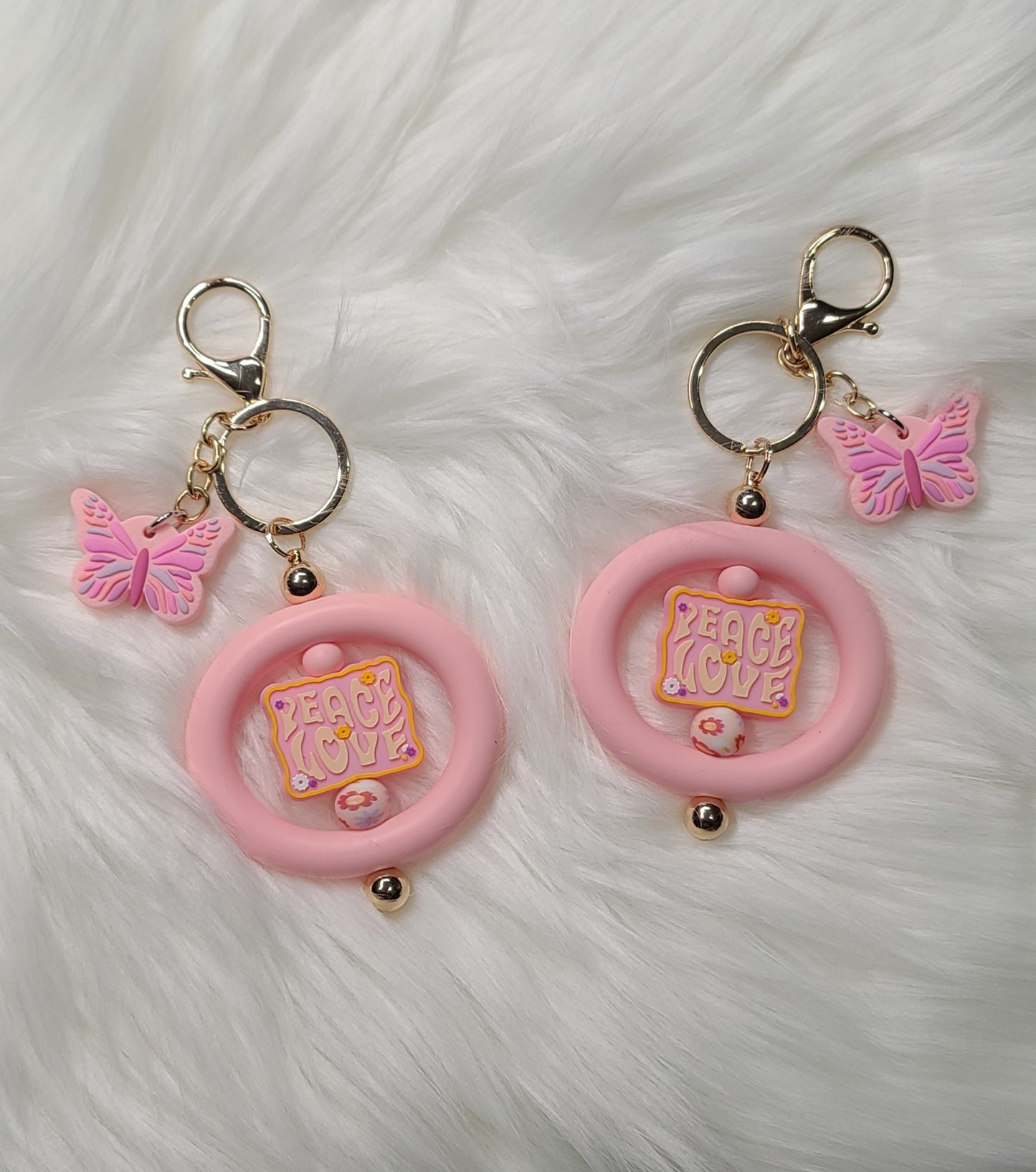 Peace Love Beaded Bar Keychain