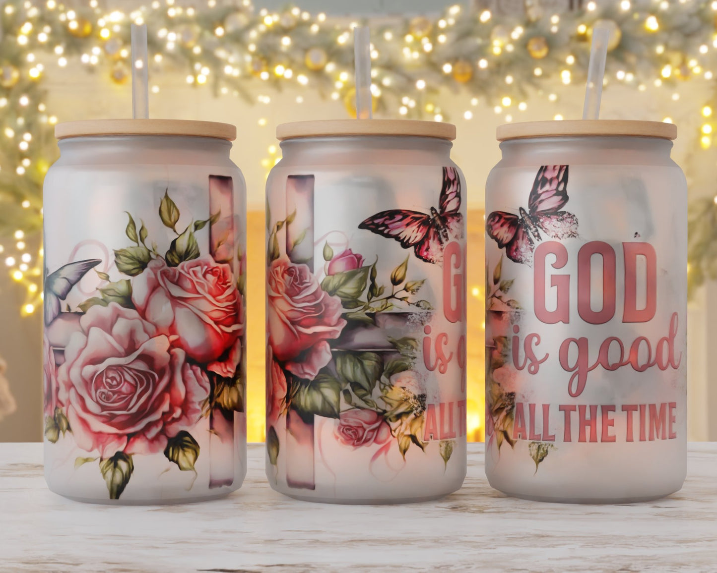 God is Good Floral - 16oz Glass tumbler-SQ7073321