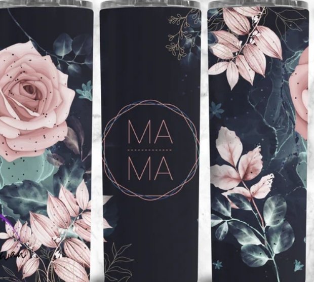 Mama Black&Pink Floral - 20oz Skinny Tumbler