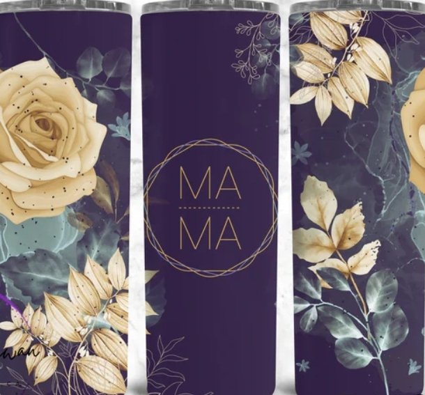 Mama Black&Yellow Floral - 20oz Skinny Tumbler