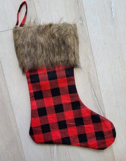 Personalized Plaid Stocking with fur top