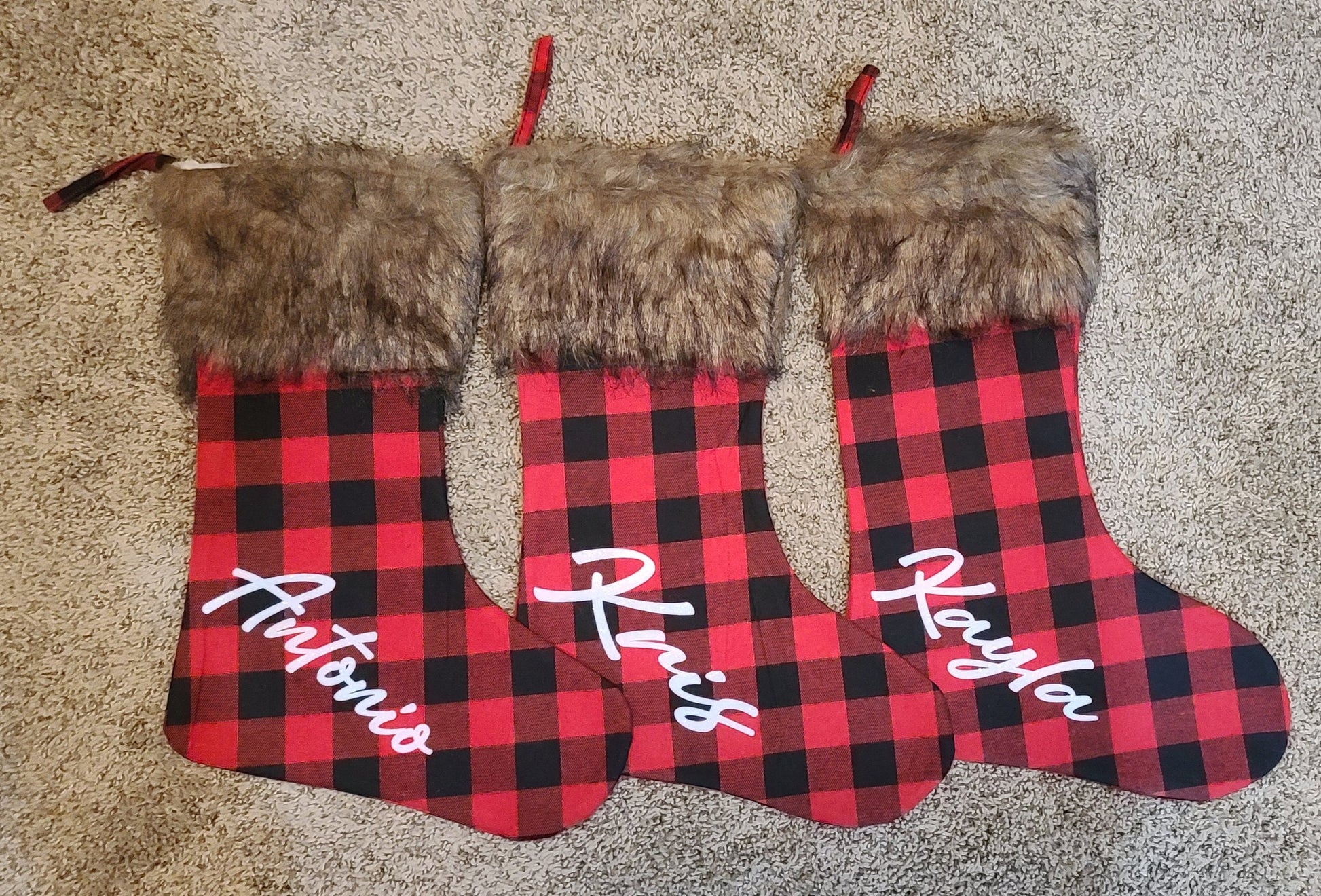 Personalized Plaid Stocking with fur top