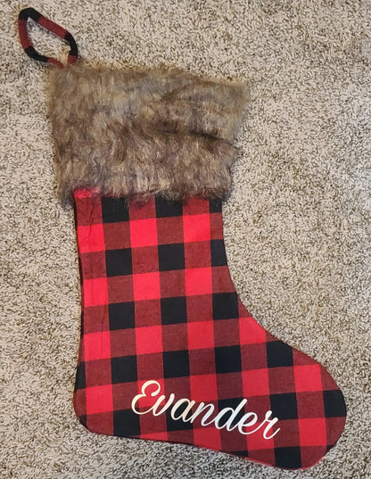 Personalized Plaid Stocking with fur top