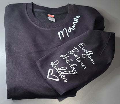 Mama with Kids names, Neckline Sweatshirt